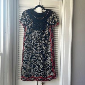 Anthropology fun dress with bold embroidery.